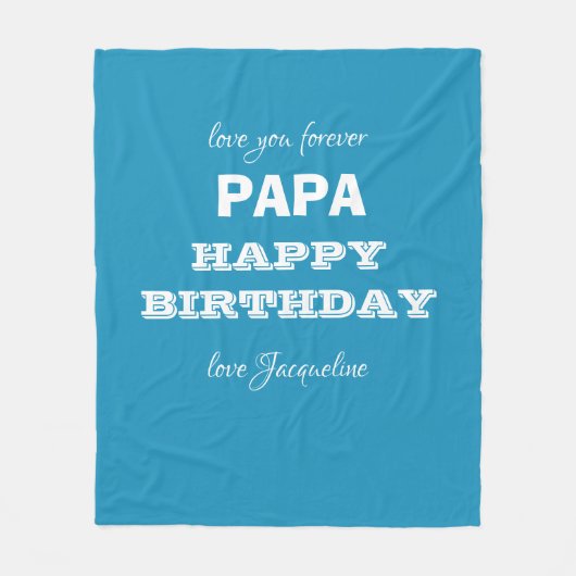 Gelukkige Verjaardag Papa Chic Script Naam Blauw C Fleece Deken (Voorkant)
