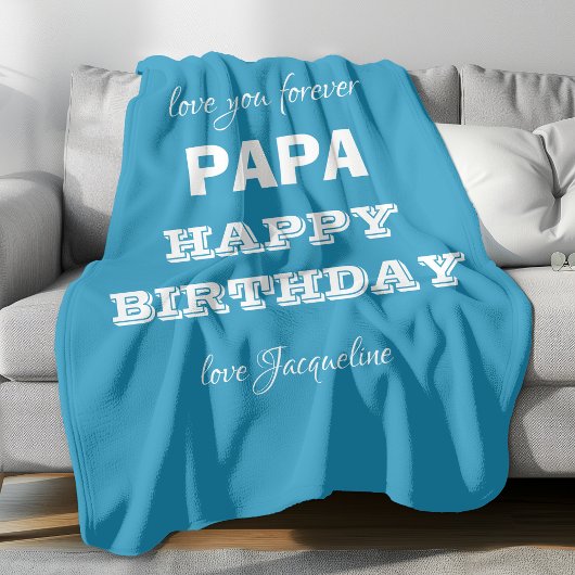 Gelukkige Verjaardag Papa Chic Script Naam Blauw C Fleece Deken