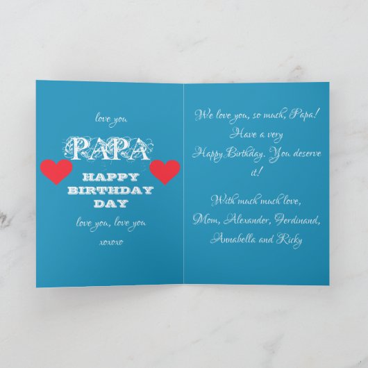 Gelukkige Verjaardag Papa Chic Script Namen Verjaa Kaart (Binnen)