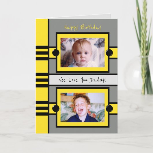 Gelukkige Verjaardag Papa grijs geel foto hou van  Kaart (Voorkant)