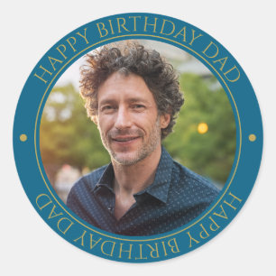 Gelukkige Verjaardag Papa Modern Elegant Foto blau Ronde Sticker