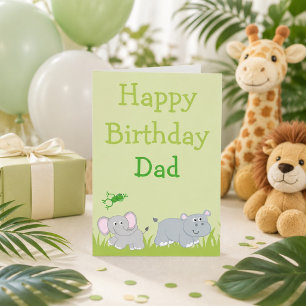 Gelukkige verjaardag papa olifant en nijlpaard die feestdagenkaart