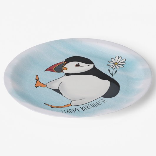 Gelukkige verjaardag, papegaaiduiker papieren bordje (Gekanteld)