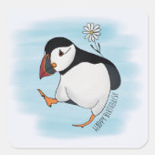 Gelukkige verjaardag, papegaaiduiker vierkante sticker (Voorkant)