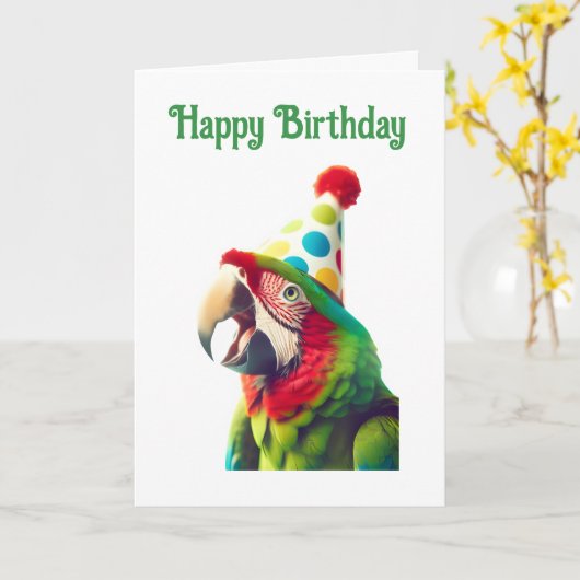 Gelukkige Verjaardag Parrot Kaart (Gele Bloem)