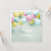 Gelukkige verjaardag Pastel Kleurrijke ballonnen f Kaart (Voorkant / Achterkant in situ)