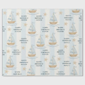 Gelukkige verjaardag | pastelblauwe zeilboot cadeaupapier (Vlak)