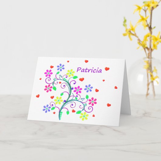Gelukkige Verjaardag Patricia met de Harten & de Kaart (Gele Bloem)