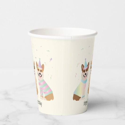 Gelukkige verjaardag Pembroke Welsh Corgi Dogs Papieren Bekers (Rechts)