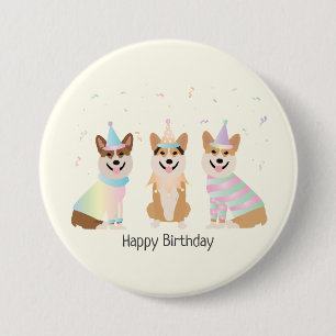 Gelukkige verjaardag Pembroke Welsh Corgi Dogs Ronde Button 7,6 Cm
