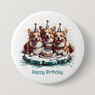 Gelukkige verjaardag Pembroke Welsh Corgi Dogs Ronde Button 7,6 Cm