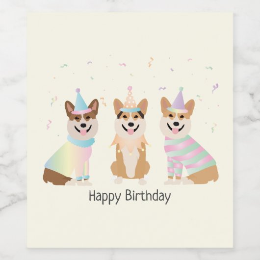 Gelukkige verjaardag Pembroke Welsh Corgi Dogs Wijn Etiket (Enkel label)