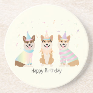 Gelukkige verjaardag Pembroke Welsh Corgi Dogs Zandsteen Onderzetter