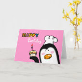 Gelukkige Verjaardag pinguïn cupcake Kaart (Gele Bloem)