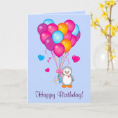 Gelukkige Verjaardag: Pinguïn met hartvormige ball Kaart (Gele Bloem)