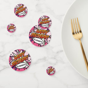 GELUKKIGE VERJAARDAG Pink Fun Retro Stripboek Confetti