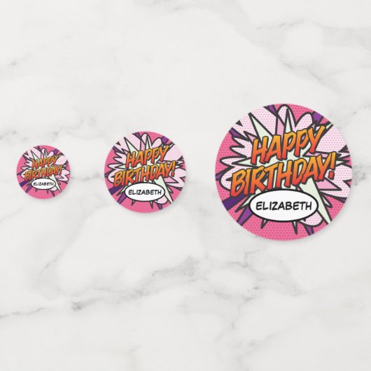 GELUKKIGE VERJAARDAG Pink Fun Retro Stripboek Confetti (Voorkanten)