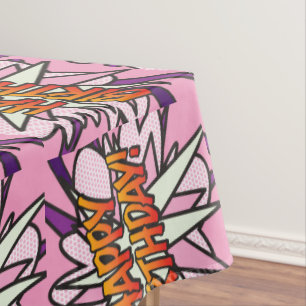 GELUKKIGE VERJAARDAG Pink Fun Retro Stripboek Tafelkleed