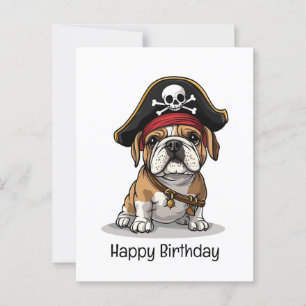 Gelukkige verjaardag Piraat Engelse Bulldog Schede Briefkaart