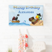 Gelukkige Verjaardag Piraat Papegaai En Scheepsnaa Spandoek (Insitu)