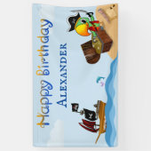 Gelukkige Verjaardag Piraat Papegaai En Scheepsnaa Spandoek (Verticaal)