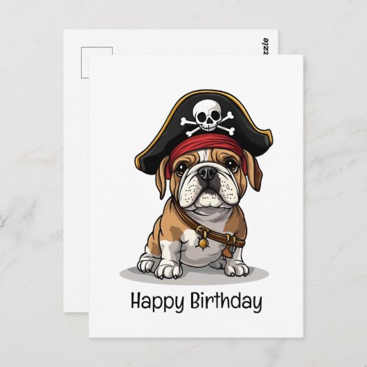 Gelukkige Verjaardag Pirate Engels Bulldog Skull Briefkaart (Voorkant / Achterkant)