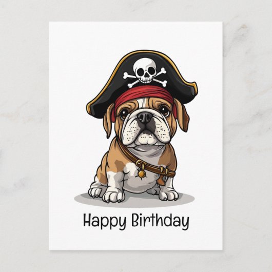 Gelukkige Verjaardag Pirate Engels Bulldog Skull Briefkaart (Voorkant)