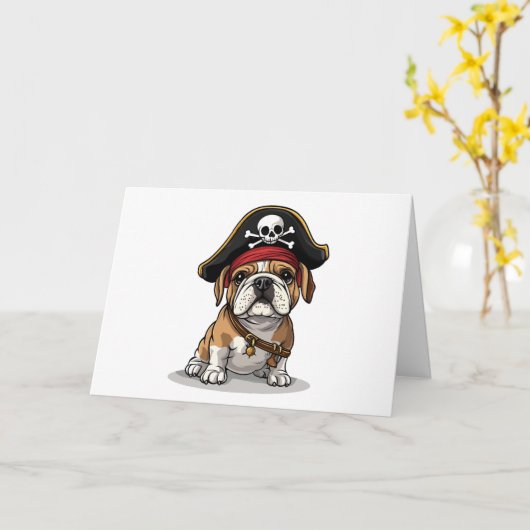 Gelukkige Verjaardag Pirate Engels Bulldog Skull Kaart (Gele Bloem)