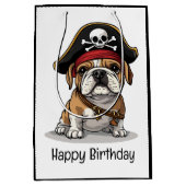Gelukkige Verjaardag Pirate Engels Bulldog Skull Medium Cadeauzakje (Voorkant)