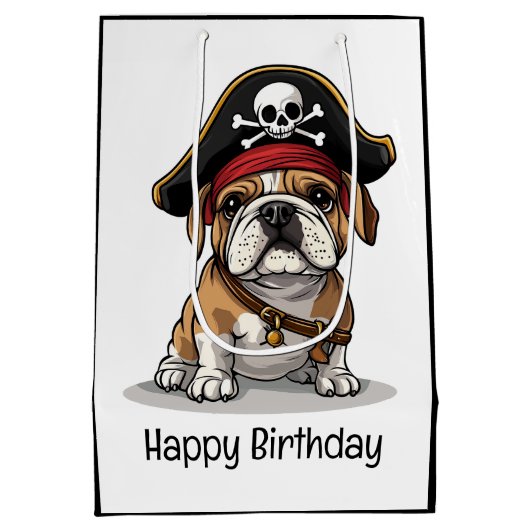 Gelukkige Verjaardag Pirate Engels Bulldog Skull Medium Cadeauzakje (Achterkant)