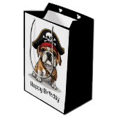 Gelukkige Verjaardag Pirate Engels Bulldog Skull Medium Cadeauzakje (Achterkant Gekanteld)