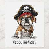 Gelukkige Verjaardag Pirate Engels Bulldog Skull Wijn Etiket (Enkel label)