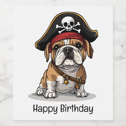 Gelukkige Verjaardag Pirate Engels Bulldog Skull Wijn Etiket (Enkel label)
