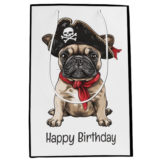 Gelukkige Verjaardag Pirate Franse Bulldog Medium Cadeauzakje (Voorkant)