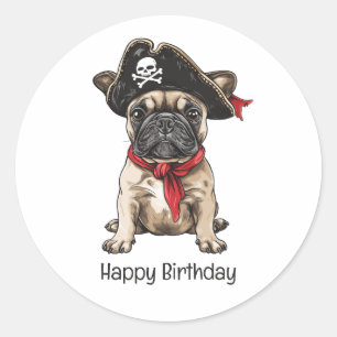 Gelukkige Verjaardag Pirate Franse Bulldog Ronde Sticker