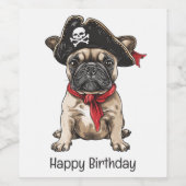 Gelukkige Verjaardag Pirate Franse Bulldog Wijn Etiket (Enkel label)