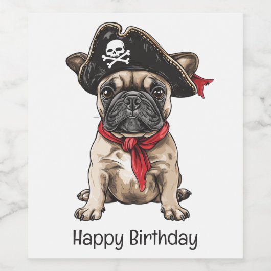 Gelukkige Verjaardag Pirate Franse Bulldog Wijn Etiket (Enkel label)