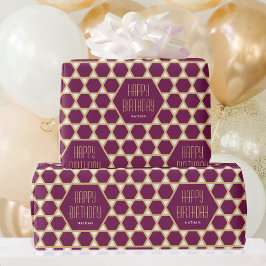 Gelukkige Verjaardag Plum Star Patroon gepersonali Cadeaupapier