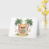 Gelukkige verjaardag Pommerse hond in een hangmat Kaart (Gele Bloem)