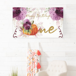 Gelukkige Verjaardag Pompoen Bourgondische Bloemen Spandoek