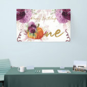 Gelukkige Verjaardag Pompoen Bourgondische Bloemen Spandoek (Beurs)