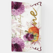 Gelukkige Verjaardag Pompoen Bourgondische Bloemen Spandoek (Verticaal)