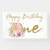 Gelukkige Verjaardag Pompoen Roze en Glitter Banne Spandoek (Horizontaal)