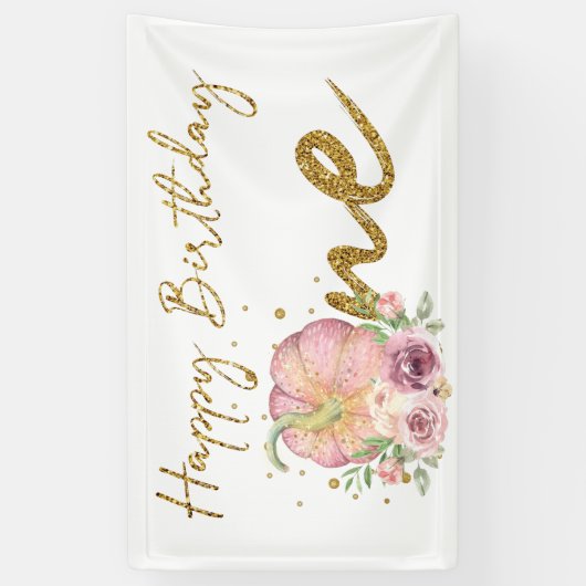 Gelukkige Verjaardag Pompoen Roze en Glitter Banne Spandoek (Verticaal)