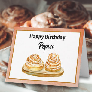 Gelukkige verjaardag Popou Waterverf Kaneelbroodje Kaart