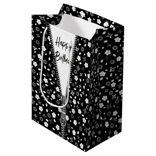 Gelukkige Verjaardag Posy Print met Rits Medium Cadeauzakje (Voorkant Gekanteld)