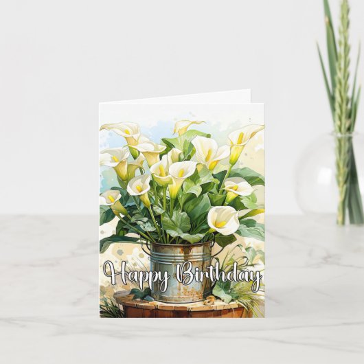 Gelukkige Verjaardag Potted Blooming Calla Lelies Kaart (Voorkant)