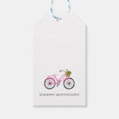 GELUKKIGE VERJAARDAG Preppy roze fiets zomer plezi Cadeaulabel (Voorkant)