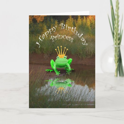 Gelukkige Verjaardag Prinses, groene kikker en kro Kaart (Voorkant)