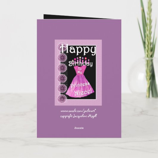 Gelukkige Verjaardag Prinses Niece Roze Jurk & Kaa Kaart (Achterkant)